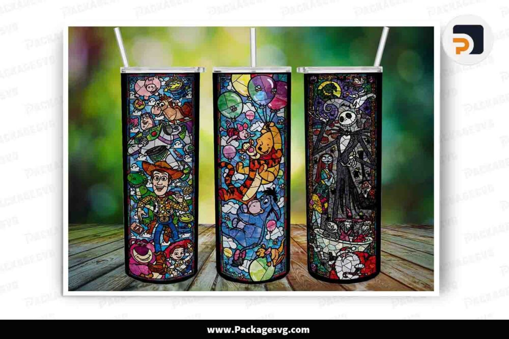 Cartoon Stained Glass Sublimation Bundle, 20oz Tumbler Wrap PNG LMOLFJEH
