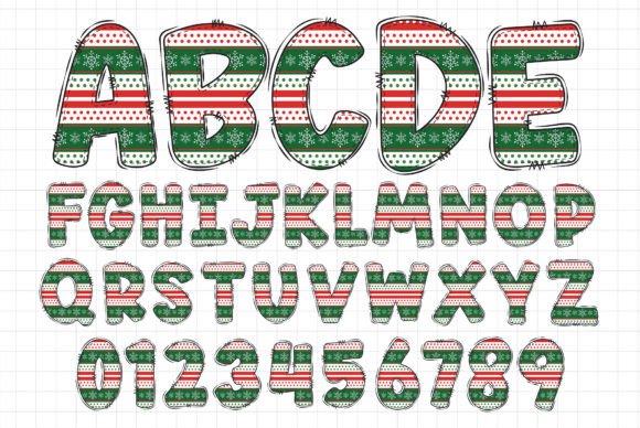 Christmas Doodle Alphabet Letters Bundle, 4 Set Cliparts Font PNG LN1GRS13