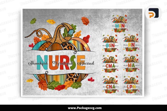 Fall Nurse Pumpkin PNG Bundle, Thankful Grateful Blessed Design LMVEU2HZ