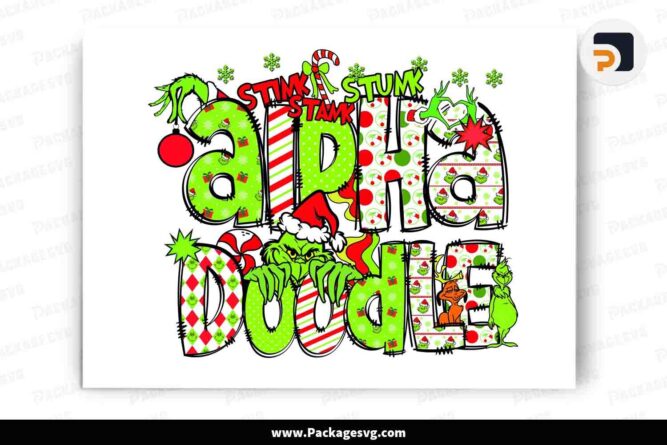 Grinch Doodle Letters Alphabet Bundle, Christmas Set Cliparts Font PNG LMRGOKYY