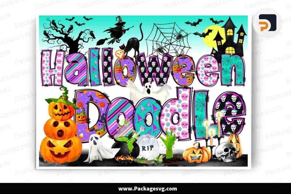 Halloween Doodle Alphabet Bundle, 6 Set Cliparts Font PNG LMUAAKNU