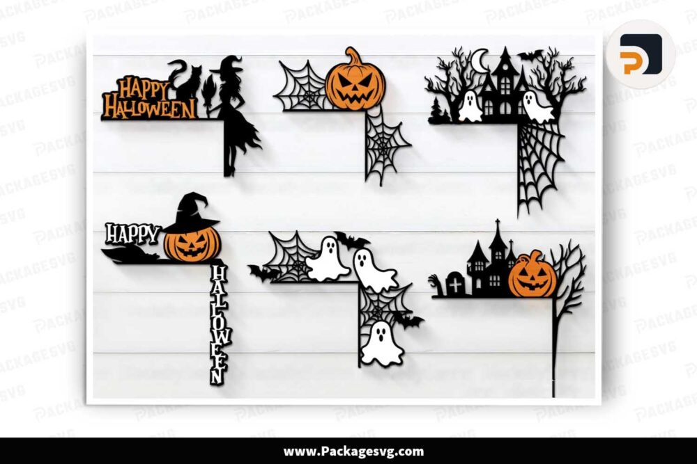 Halloween Door Corner SVG Bundle, Spooky House Home Decor Cut File LMLBU38U