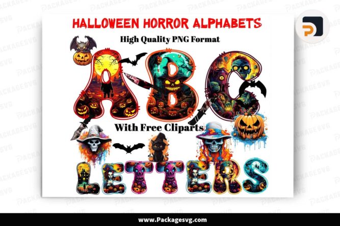 Halloween Horror Doodle Alphabet Letters, Halloween Clipart Font PNG LM8IOMLH