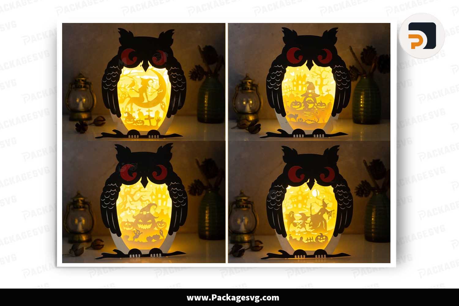 Halloween Owl Light Box Bundle, 3D SVG Paper Craft LN16Y47U