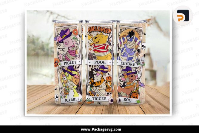 Halloween Pooh and Friends Tumbler, 20 Oz Skinny Tumbler Wrap PNG LMYLKC90