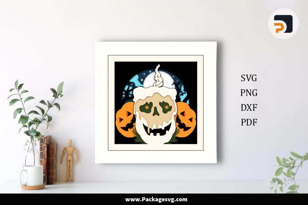 Halloween Pumpkin Candle Shadow Box, Spooky Papercut SVG LM7KWSYG