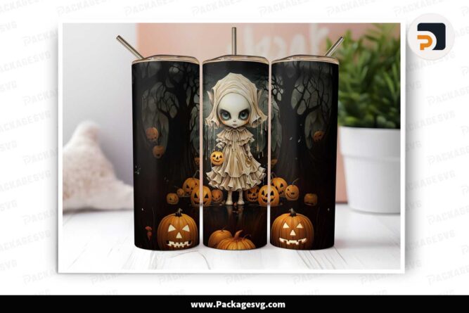 Halloween Pumpkin Ghoul Design, 20oz Tumbler Wrap PNG LMG09AVO