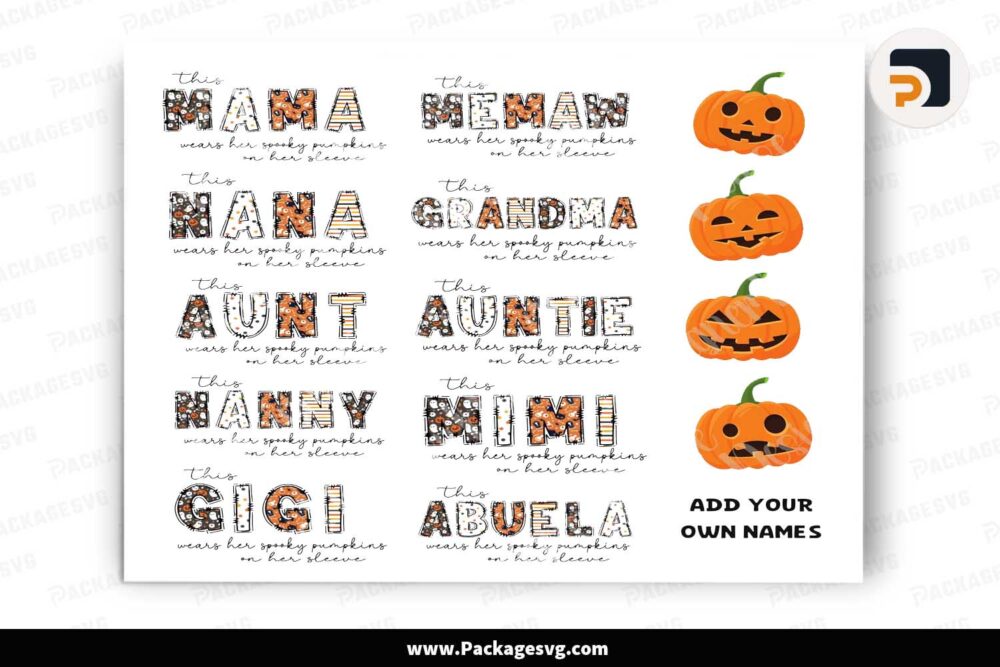 Halloween Sublimation Designs Bundle, This Wears Her Spooky Pumpkins On Her Sleeve PNG LMZRADEK