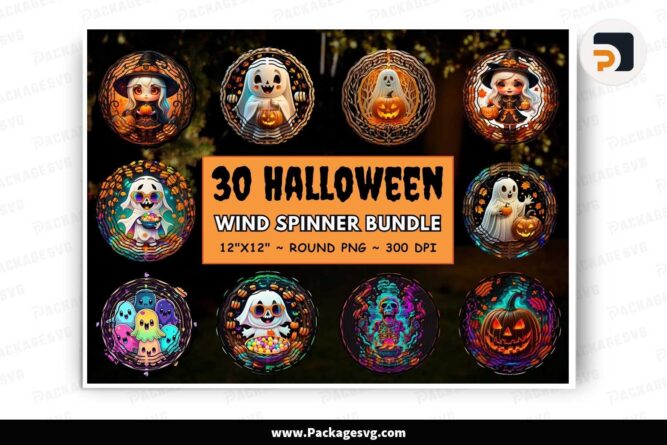 Halloween Wind Spinner Png Sublimation Bundle, 30 Round Designs Stained Glass LM8VNG93