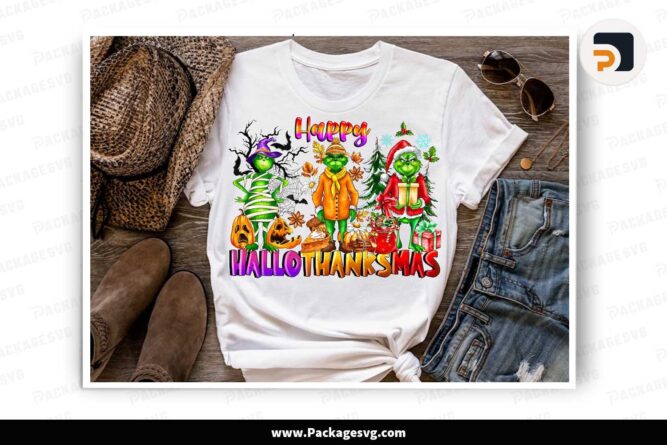 Happy Hallothanksmas PNG, Christmas Halloween Fall Grinch Design LMTX74KK