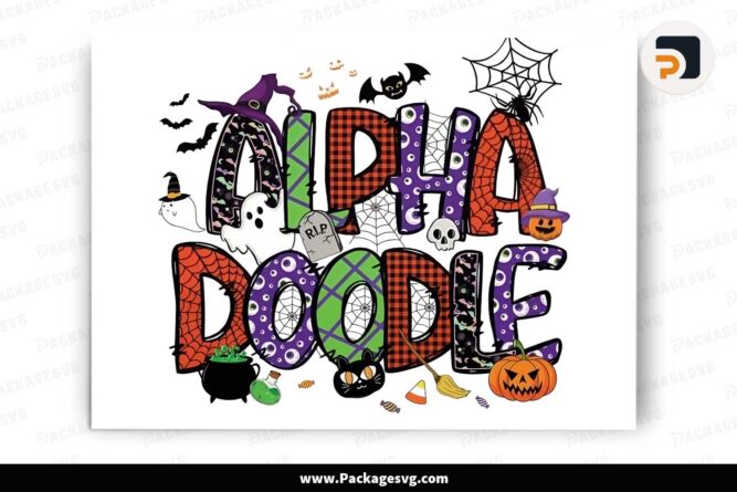 Happy Halloween Doodle Alphabet Bundle, 5 Set Cliparts Font PNG LN1F9JWD