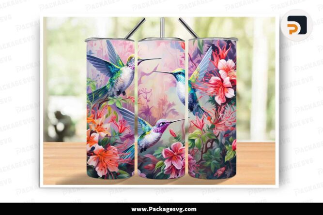 Hummingbirds Floral Sublimation Design, 20oz Tumbler Wrap PNG LMZYQJNH