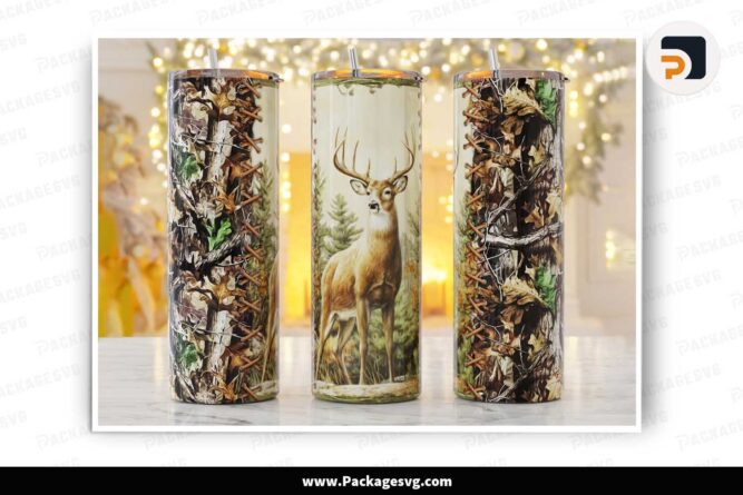 Hunting Camo Deer Sublimation PNG, 20oz Skinny Tumbler Wrap LMFQ4JJ5