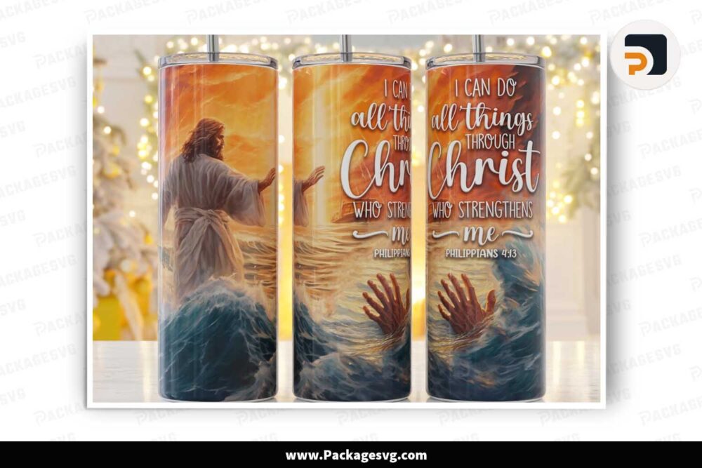 I Can Do All Things Through Christ PNG, 20oz Skinny Tumbler Wrap LMFPJ4XW