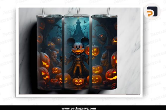 3D Halloween Mickey Mouse Pumpkin PNG, 20oz Tumbler Wrap