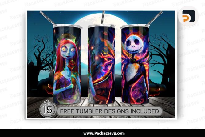 Jack And Sally Sublimation PNG, 20oz Skinny Tumbler Wrap LMO6PLIE