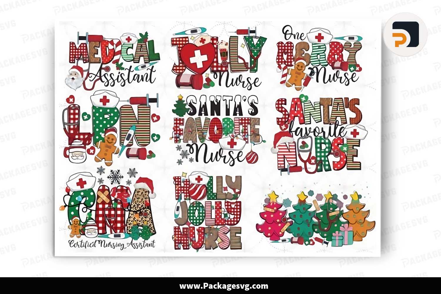 Nurse Christmas SVG Bundle, 9 Sublimation Designs Free Download