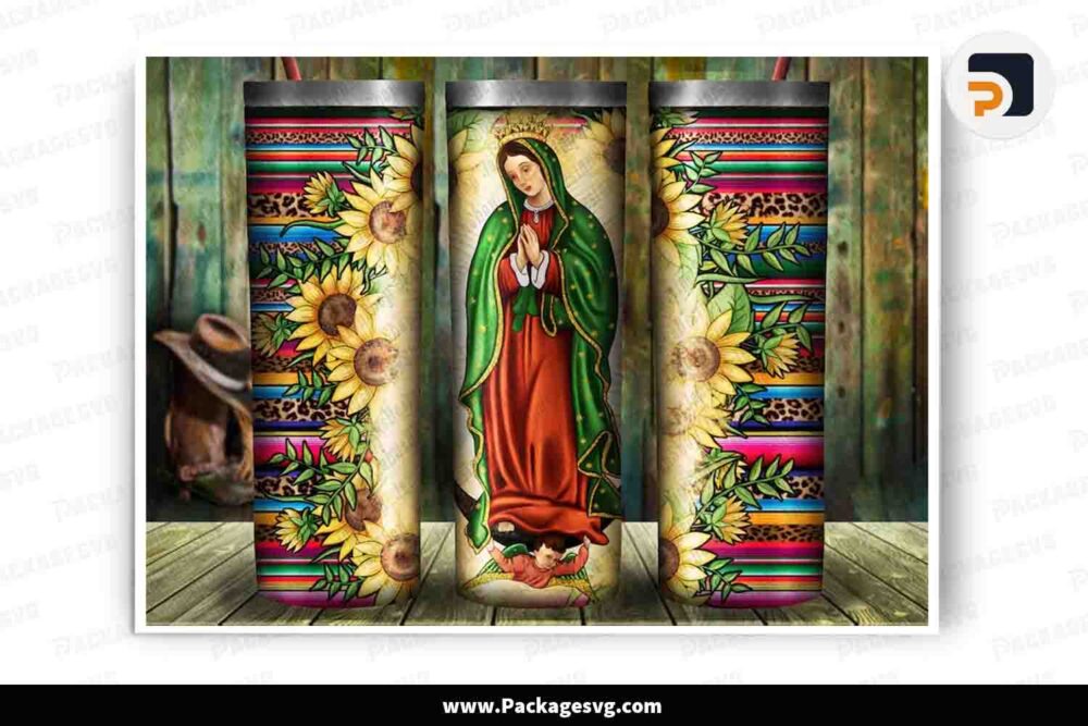 Our Lady of Guadalupe 20oz Skinny Tumbler Design, Christian Sunflower Tumbler PNG LMAB03BM