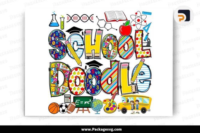 School Doodle Letters Alphabet Bundle, Back to School Cliparts Font PNG LMTZ658F