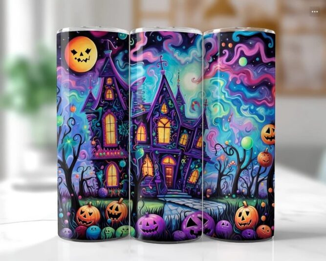 Funny Halloween Haunted House PNG, 20oz Tumbler Wrap LM7K51EB