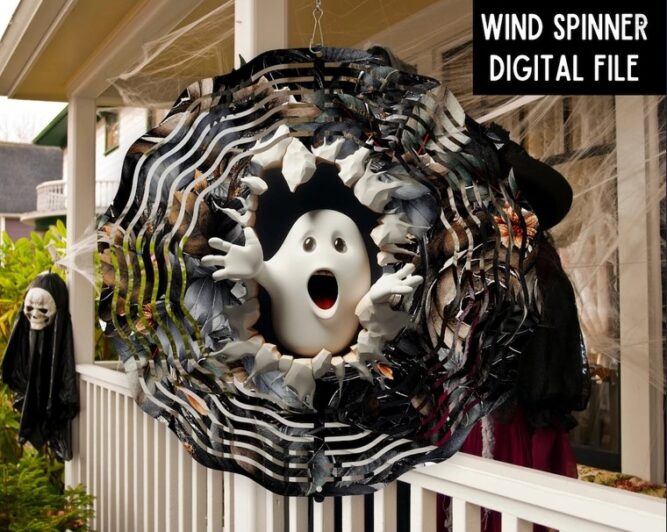 3D Ghost Wind Spinner PNG, Halloween Sublimation Design LM8TBLM9