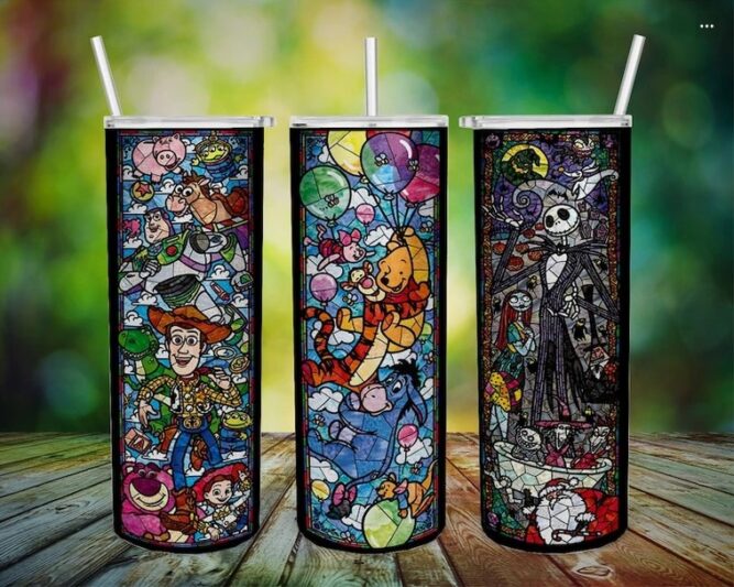 Cartoon Stained Glass Sublimation Bundle, 20oz Tumbler Wrap PNG LMOLFJEH