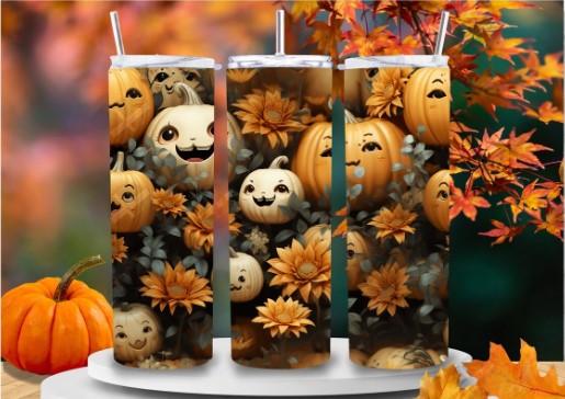 3D Halloween Smile Pumpkins PNG, 20oz Tumbler Wrap LMFLQOZY