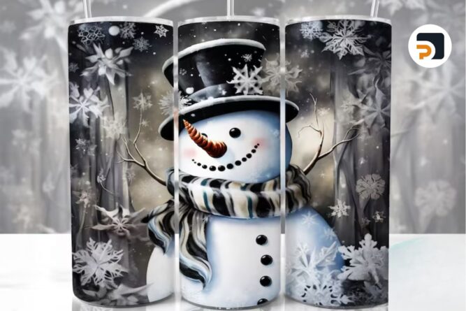 Snowman Christmas Tumbler Sublimation Design, 20oz Skinny Tumbler Wrap