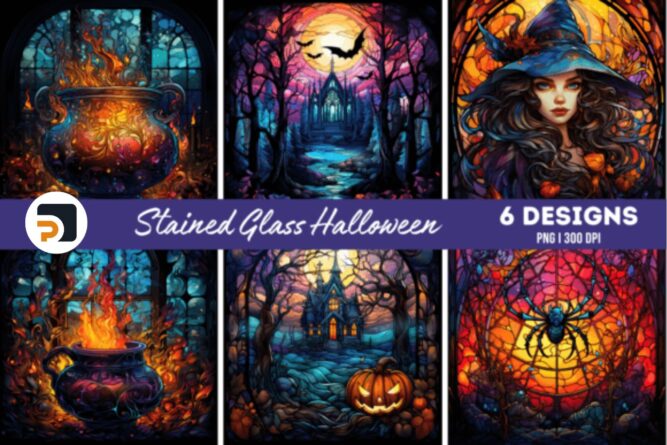 Stained Glass Sublimation Bundle, 60 Halloween Designs 1