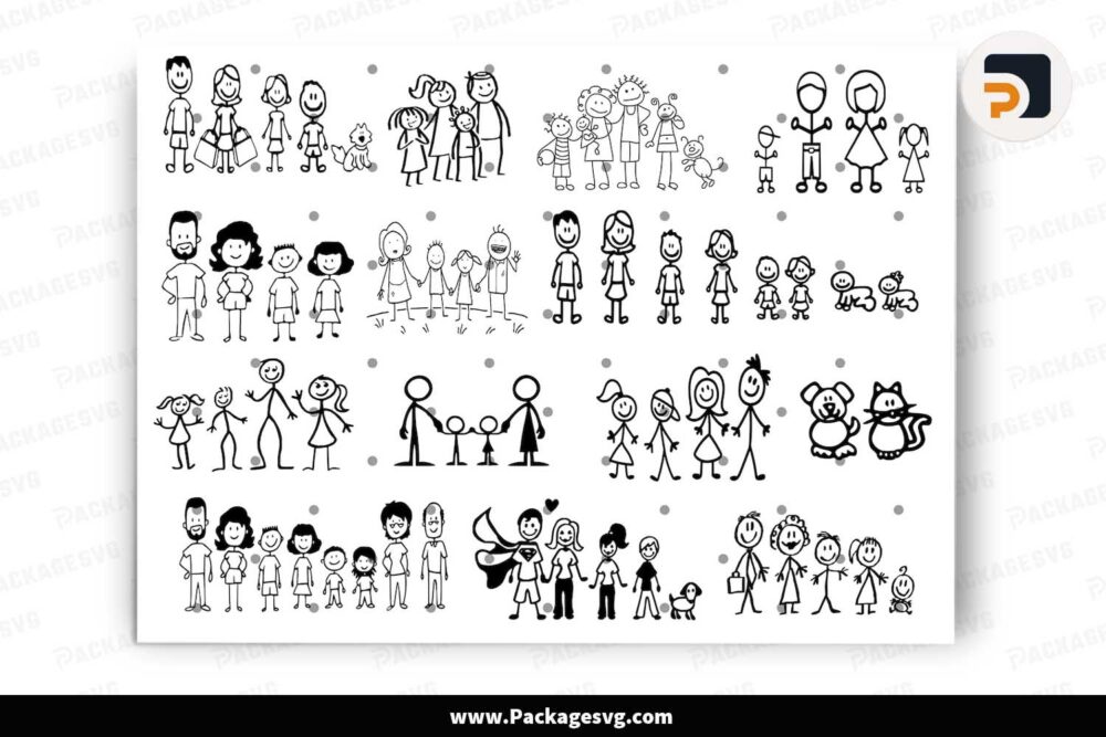 Stick Family SVG Bundle, 15 Stick Figure Designs LN12QA6I