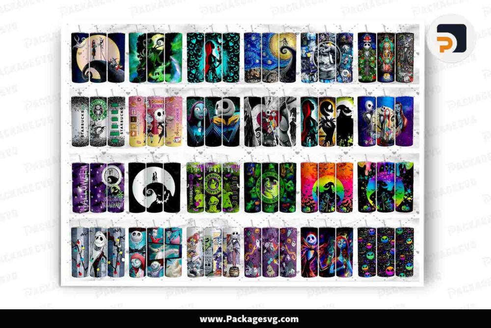 The Nightmare Before Christmas Sublimation Bundle, 25 Designs 20oz Tumbler Wrap PNG LMOBVGL1