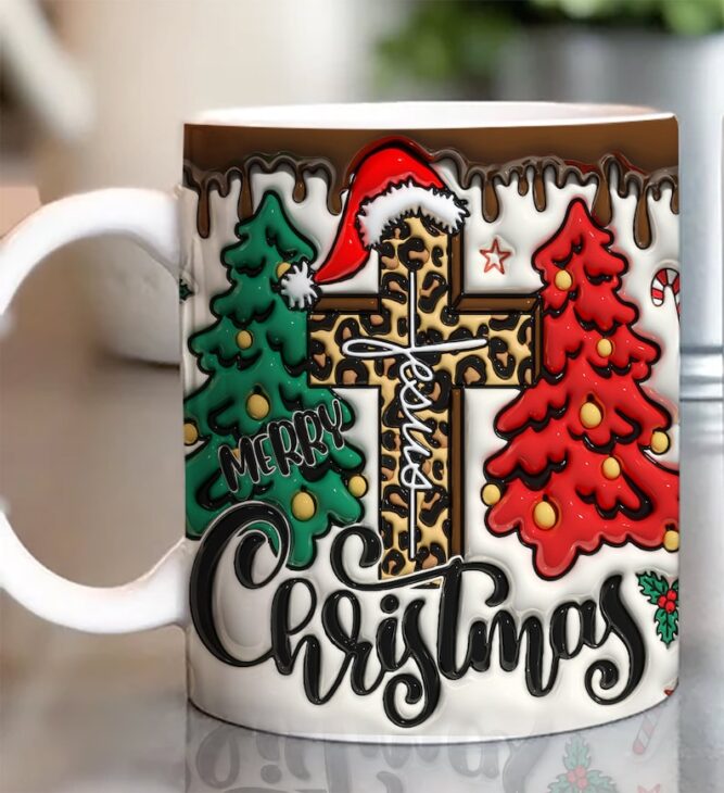 3D Jesus Merry Christmas Inflated Mug, 11oz 15oz Mug Wrap PNG LMZSMS12