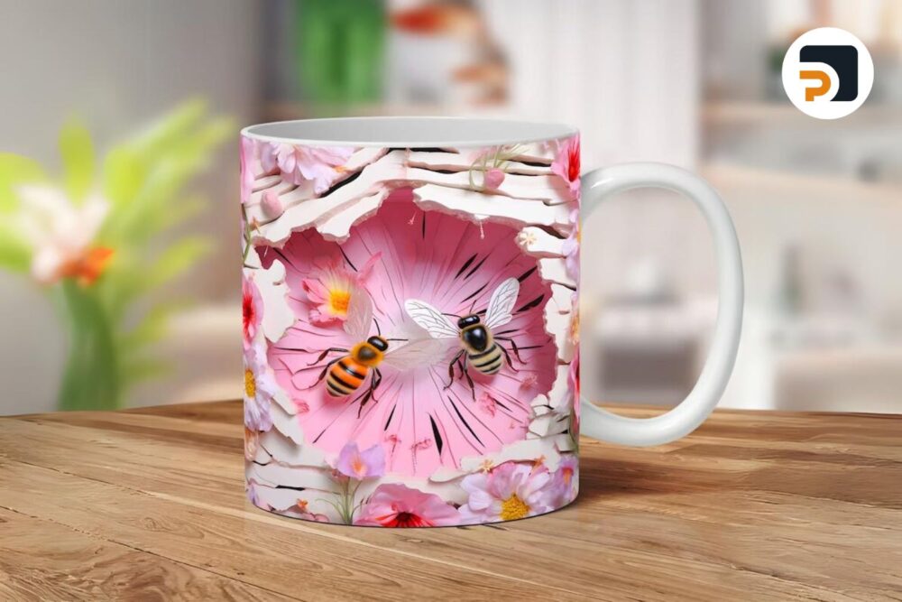 3D Bee Mug Wrap, Cracked Hole Bee Mug Wrap
