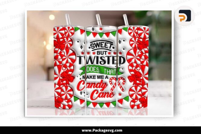 3D Candy Cane Puffy 20oz Tumbler Wrap PNG LNBGSK5B