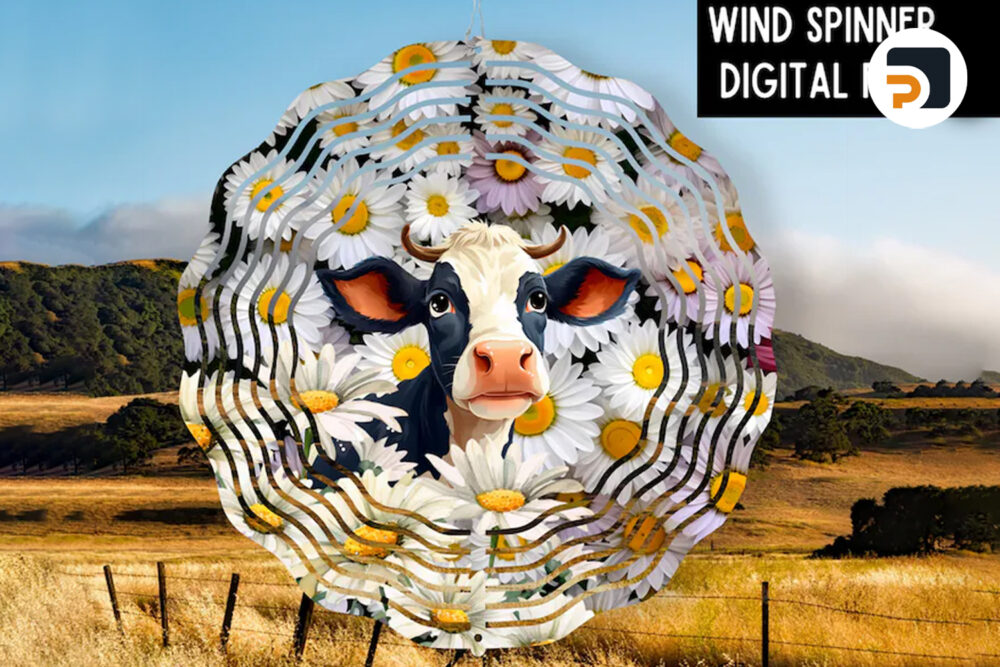 3D Cute Cow Wind Spinner Halloween PNG, 3D Sublimation Design