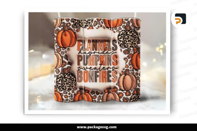 3D Flannels Pumpkins Bonfire Inflated Sublimation Design, 20oz Skinny Tumbler Wrap LNWYBU47