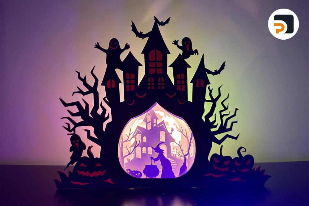 3D Halloween Evil Witch Halloween Light Box, Haunt House SVG Paper Cut File 1