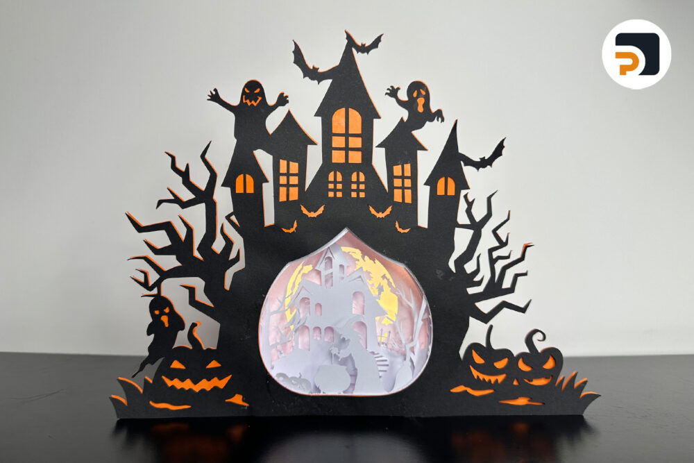 3D Halloween Evil Witch Halloween Light Box, Haunt House SVG Paper Cut File 2