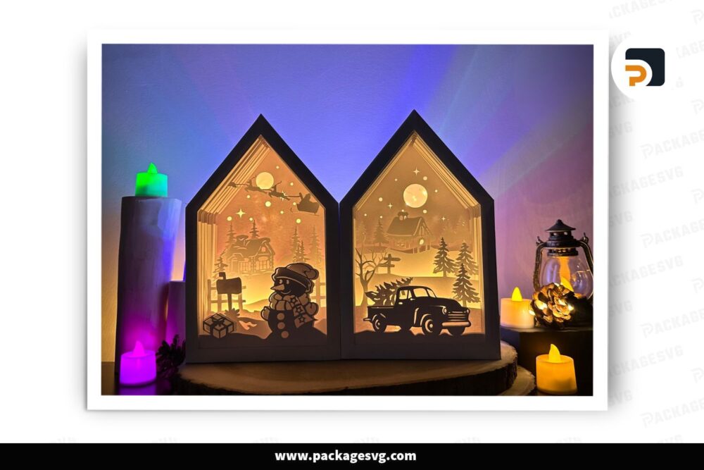 3D House Lanterns Bundle, SVG Paper Cut File LNZJUYEW