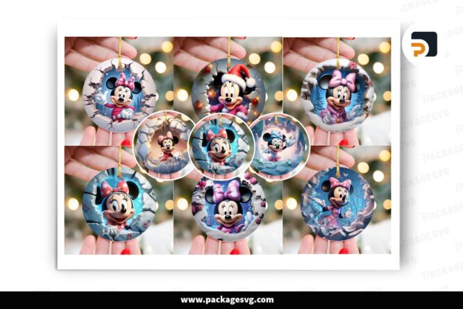 3D Minnie Break Through Ornament Bundle, 9 Designs Sublimation