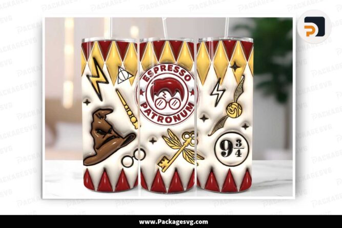 3D Puff Espresso Patronum Harry Potter Tumbler Design, 20 oz Tumbler Wrap PNG LNB3UZEV
