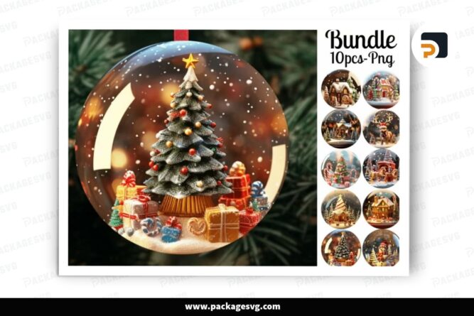 3D Snow Globe Christmas Ornaments, 10 Round Sign Designs LNSPSHUF