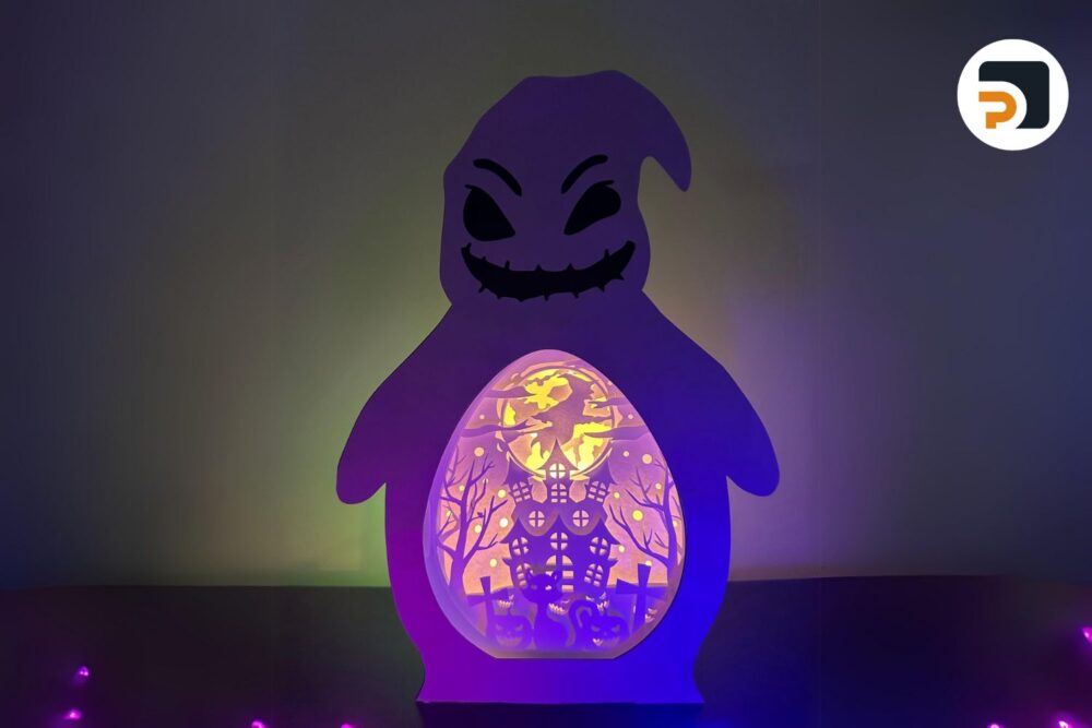 3D Spooky Castle Halloween Light Box, Oogie Boogie SVG Paper Cut File 1
