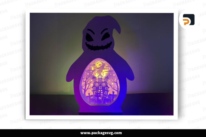 3D Spooky Castle Halloween Light Box, Oogie Boogie SVG Paper Cut File LNN2ZU0L