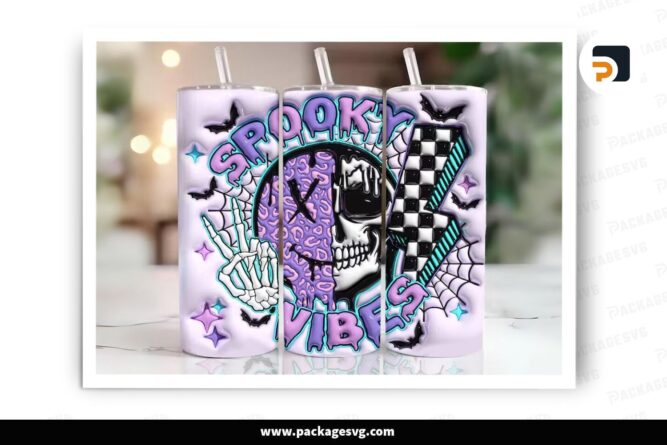 3D Spooky Vibes Halloween Inflated Sublimation Design, 20oz Skinny Tumbler Wrap LNWY5BC1