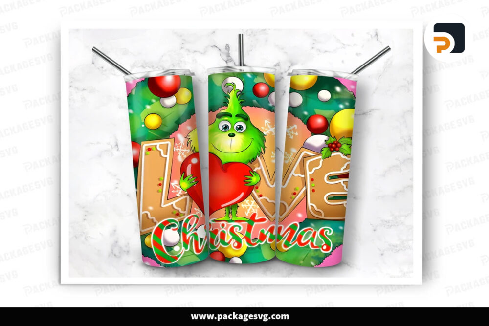 Baby Grinch Love Christmas Sublimation Design, 20oz Skinny Tumbler Wrap LODPL83F