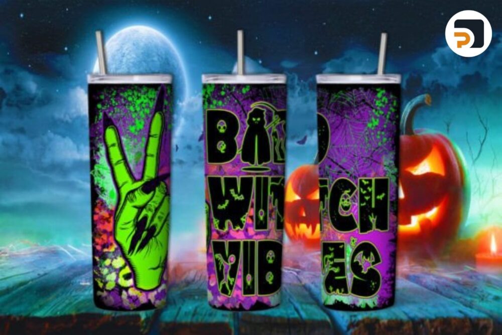 Bad Witch Vibes Sublimation Design, 20oz Skinny Tumbler Wrap