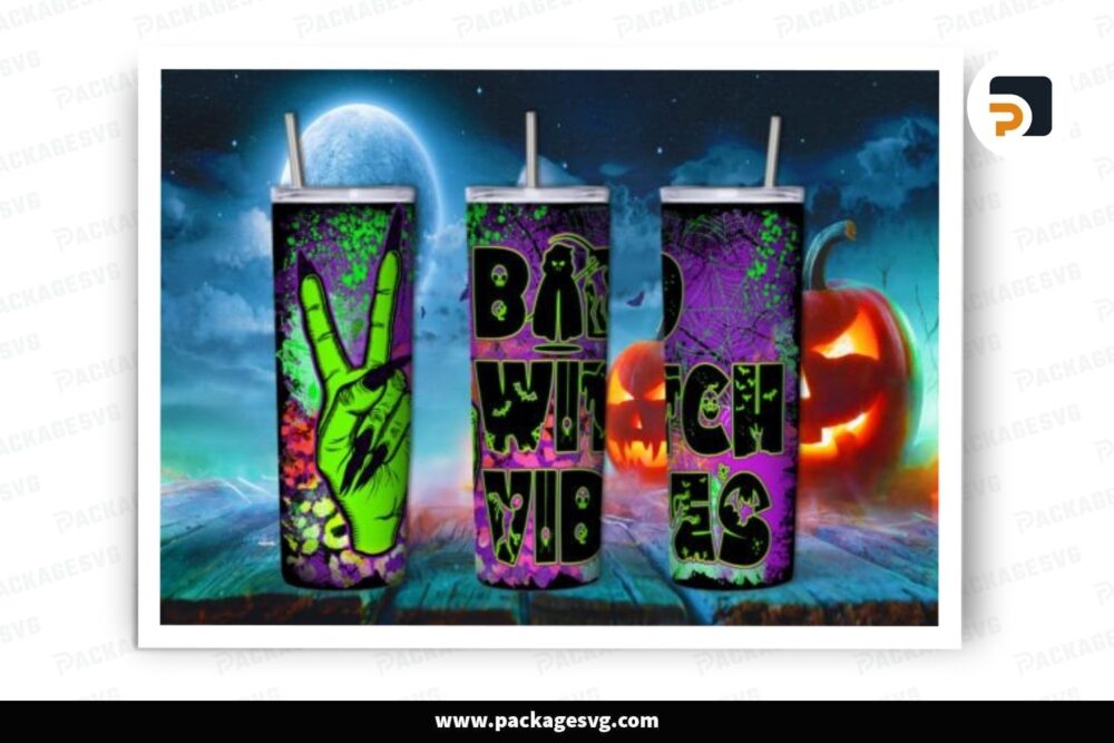 Bad Witch Vibes Sublimation Design, 20oz Skinny Tumbler Wrap LNU0U7M0