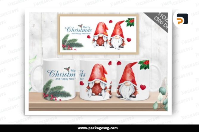 Christmas Cute Gnomes Sublimation Design, 11oz Skinny Mug Wrap LO6VD852