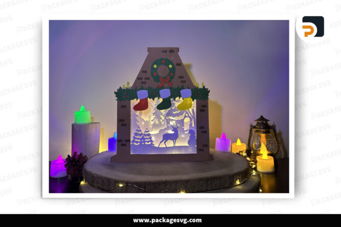 Christmas Deer Light Box, Fireplace Lantern Paper Cut File LO5M895N